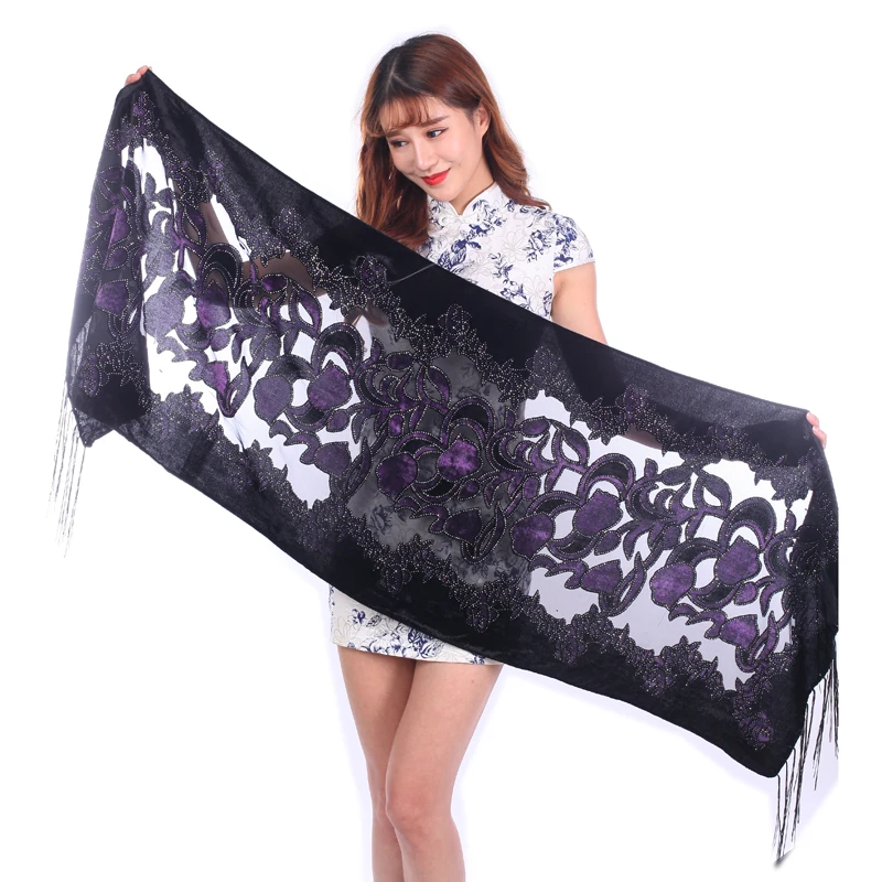 

2019 New Luxury Brands Black Muslim Hijab Women's Scarf Burnout Velvet Pashmina Scarf Winter Wedding Shawl Gift For Ladys