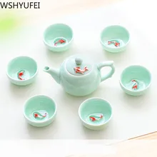 7 шт./партия, чайный набор с рыбками из селадона, персональный чайный горшок кунг-фу, чайная чашка, переносной чайный набор для путешествий, домашний набор для питья WSHYUFEI
