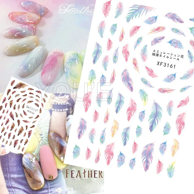 

Colorful Feather Nail Art Sticker 3D Decals Nail Art for Manicure Design Sticker Back Glue Adhesive Decoration Sticker for Nails