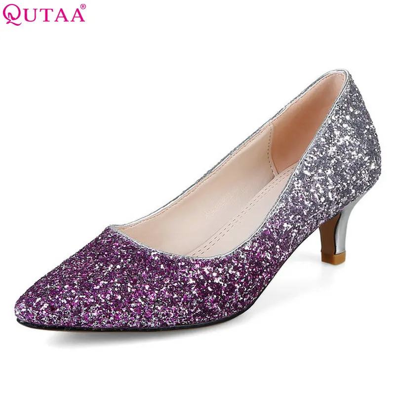 

QUTAA 2018 Women Pumps Thin High Heel Pointed Toe Pu Leather Fashion Women Shoes Platform All Matvh Women Pumps Szie 34-40