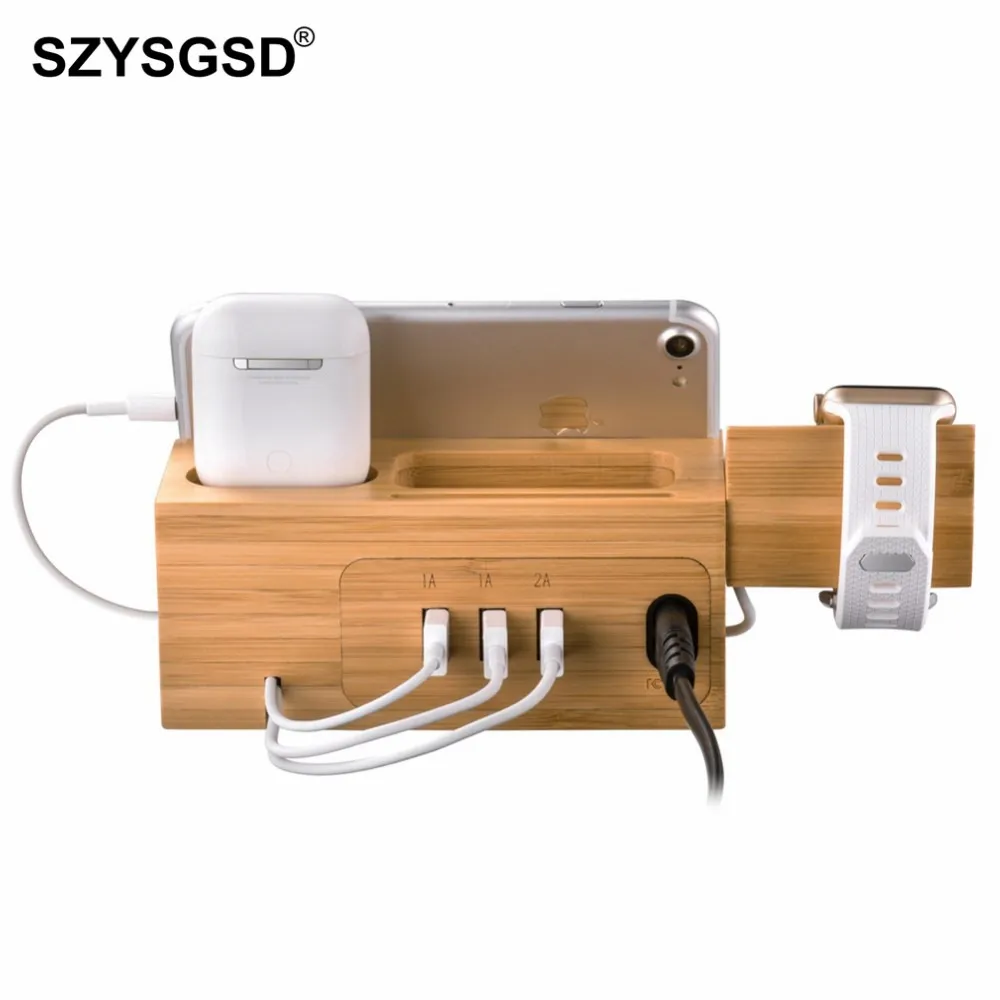 SZYSGSD Natural Wood Charger Holder Stand for iPhone X 8 7