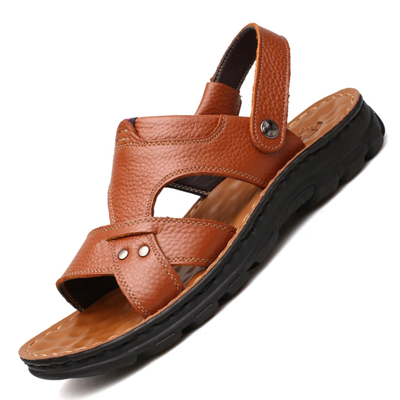 Men Genuine Leather Sandals Comfort Beach Shoes Non-Slip Gladiator For Summer Slippers Flip Flops | Обувь