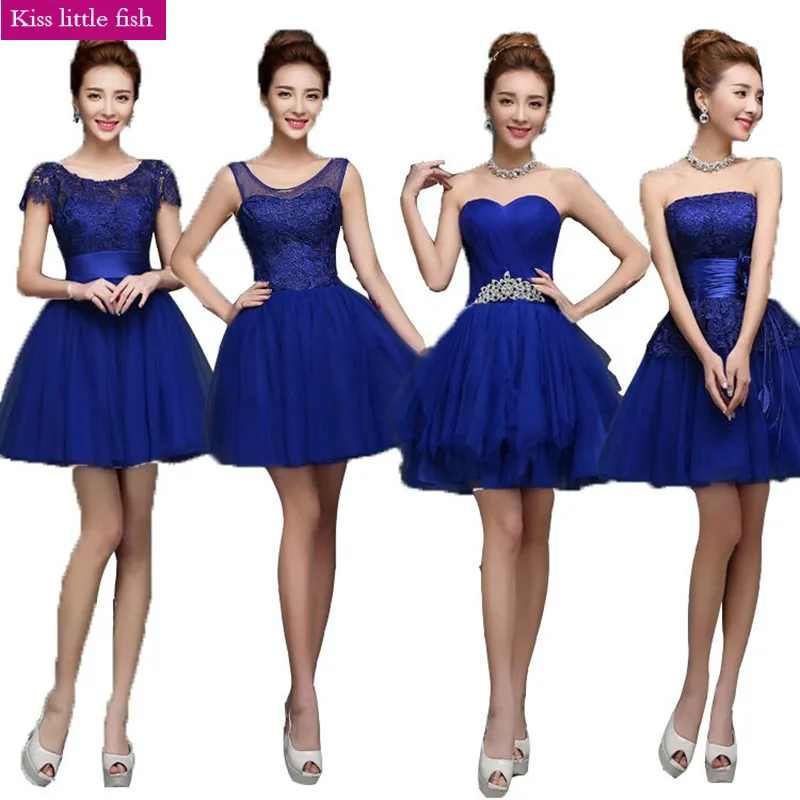 Vestidos cortos azules para dama de honor, elegante para fiesta de boda, Envío Gratis - AliExpress