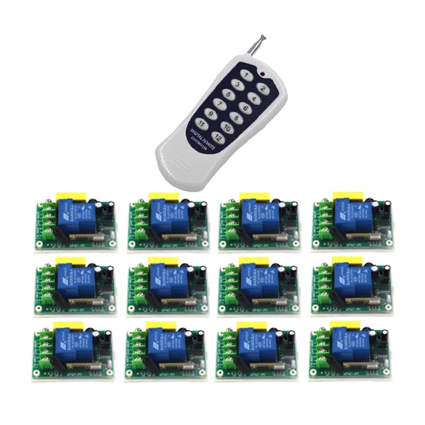 

AC 220V 30A 1 CH RF Wireless Remote Control Switch 1X 12-buttons transmitter with 12X 30A 1CH receiver SKU: 5513