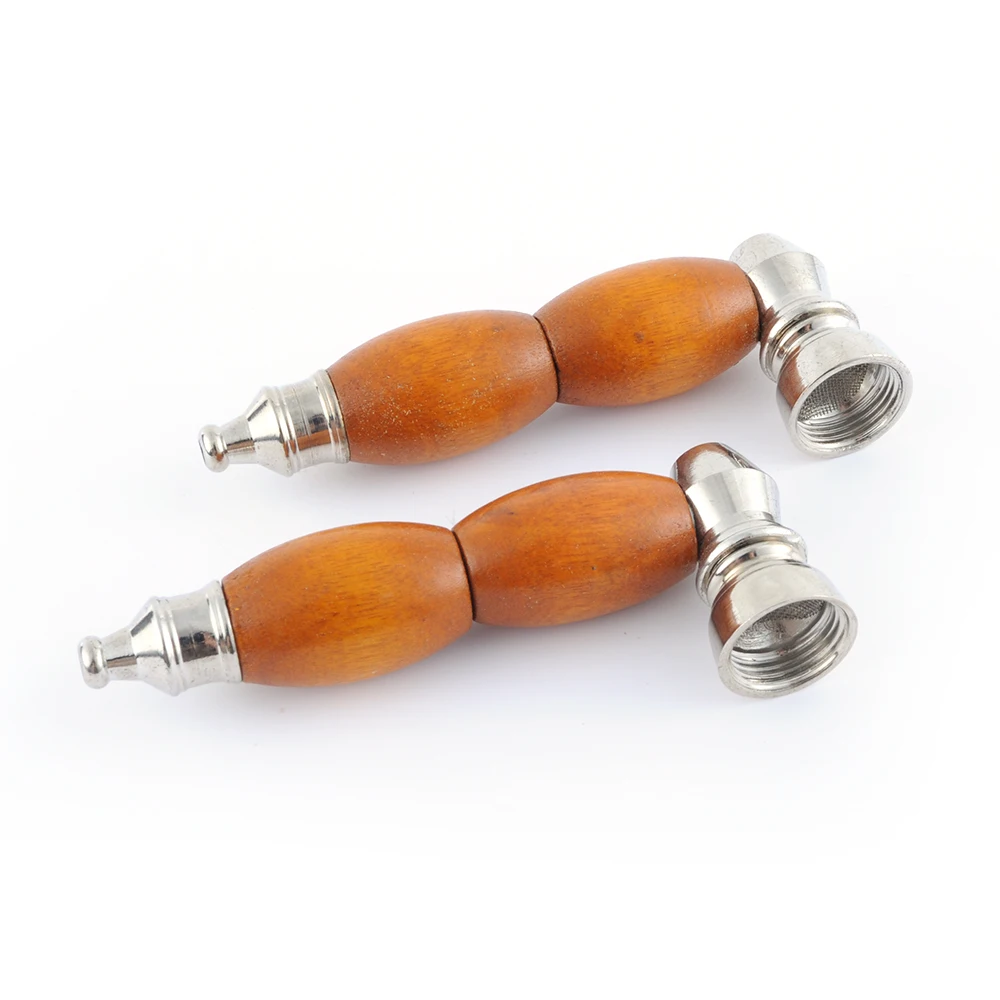

GERUI New Design 2pc 93mm Mini Wood Smoking Pipes Metal Tube Herb Tobacco Pipe With Filter Cigarette Gifts 436