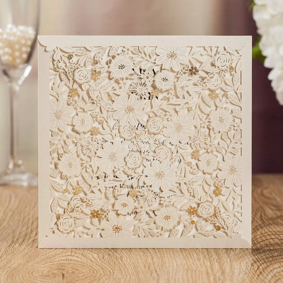  6.3 x 6.3 inch 20Pcs White Square Laser Cut Wedding Invitations Card Paper Bridal Shower Birthday G - 33022942833