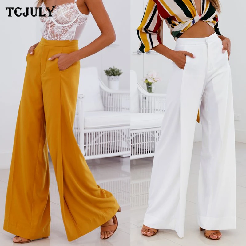 

TCJULY Korean Fashion Streetwear Solid Wide Leg Pants High Waist Loose Casual Trousers For Women Breathable Classic Ladies Pants