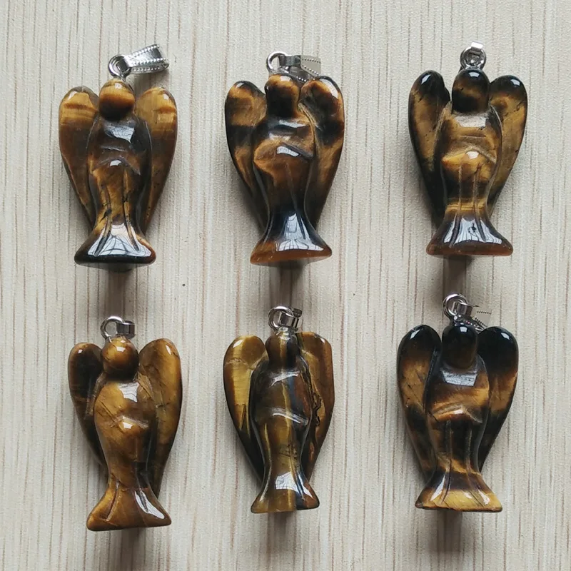 

Wholesale 6pcs/lot fashion top quality natural tiger eye stone angel carved charms pendants for necklace making jewelry free