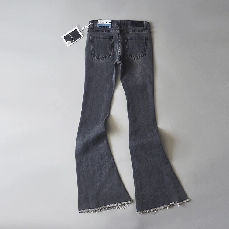 Calças de Brim para Mulheres 2020 do Vintage de Cintura Baixa Incendiar Elásticas Estilo Retro Fundo Sino Magro Calça Jeans Feminina Azul Escuro Denim Perna Larga Calças 37 Moda Feminina