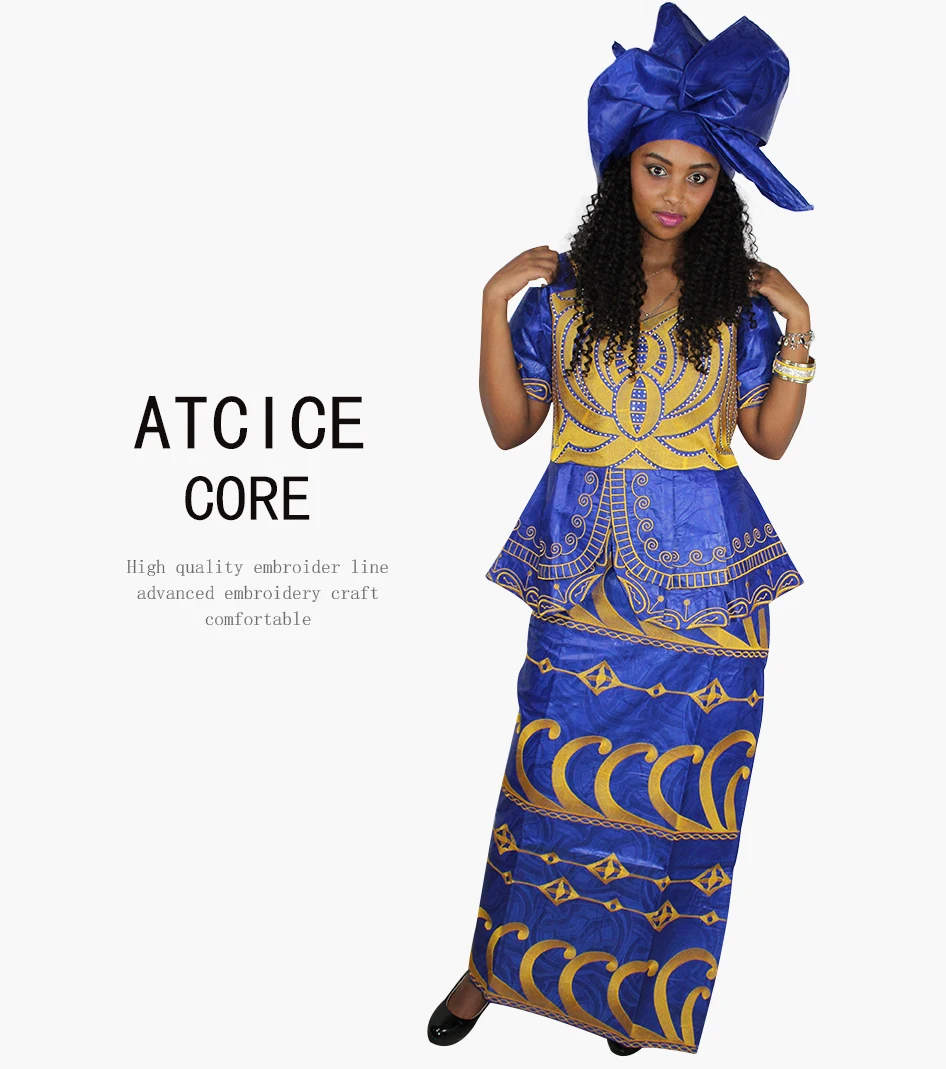 Африканский дизайн Базен Вышивка платья короткие рэппер с шарфом три шт один комплект