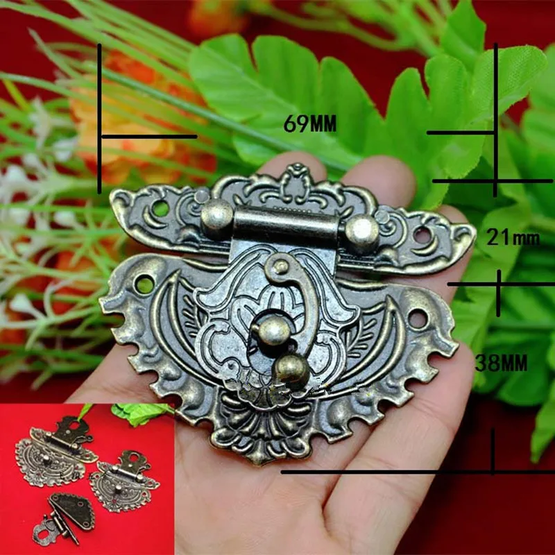 

1PCS Antique Latch Catch Hasp Solid Clasp Buckle Agraffe Small Lock Wooden Box Hardware Vintage Heart Lock