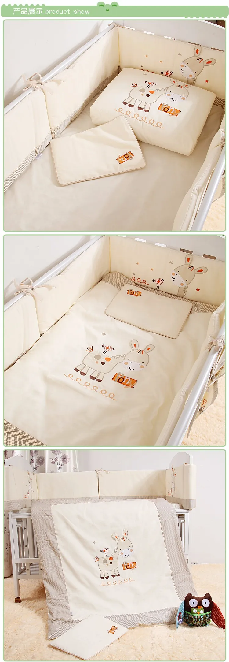 Акция! 7 шт. вышивка детские постельные принадлежности кроватки кровать набор мультфильм детские кроватки комплект включают(2 бампер+ одеяло+ лист+ подушка