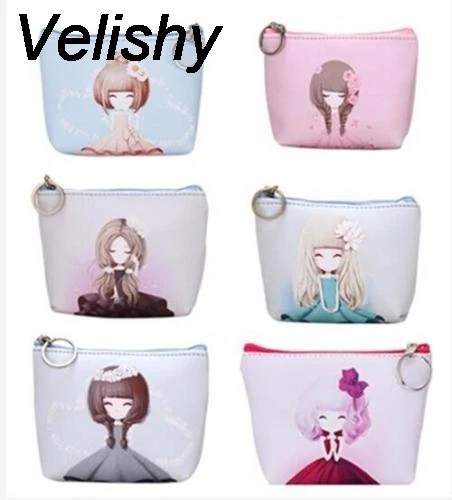 Velishy New Design Women Cartoon Coin Purse PU Leather Children Small Wallet Boy Girls Change Pocket Pouch Bag Keys Case