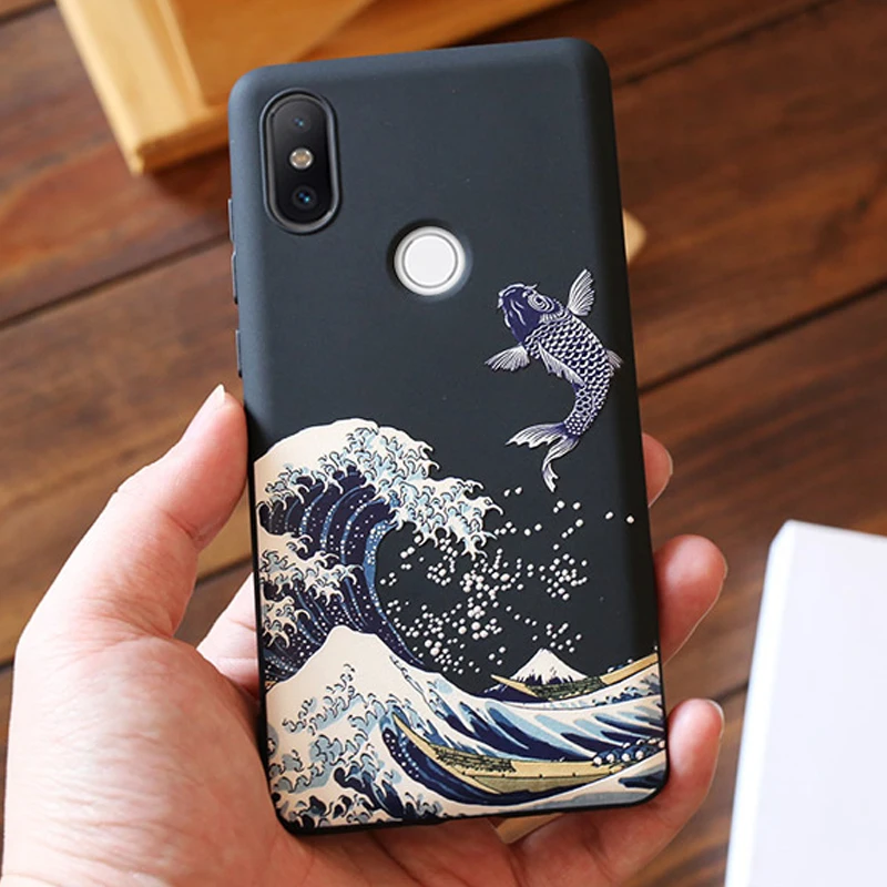 

Shockproof Silicone Phone case For Xiaomi MI MIX 2 2S mix2 mix2s Global cover Great Emboss Wave Carp 3D relief case
