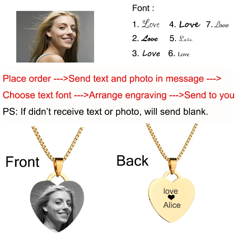 Nextvance Customized Necklaces Engrave Photo Name Necklace Stainless Steel Heart Pendant Chain Necklace Jewelry For Women ID Tag