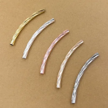 

SEA MEW 50 PCS 3*45mm Brass Curved Bend Tube Beads 5 Colors DIY Findings For Jewelry Making