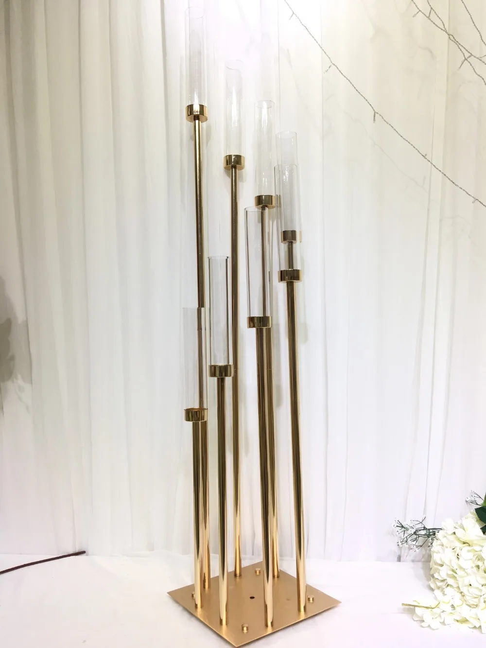 8 Heads Metal Candelabra Gold Candle Holder Acrylic Wedding Table