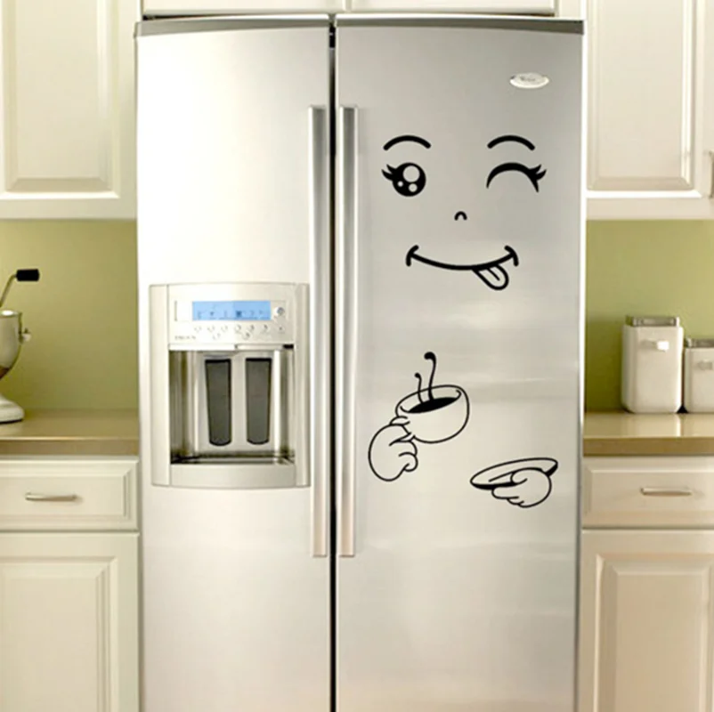 Cute Sticker Fridge Happy Delicious Face Kitchen Fridge Wall Refrigerator Vinyl Stickers Art Wall Decal Home Decor