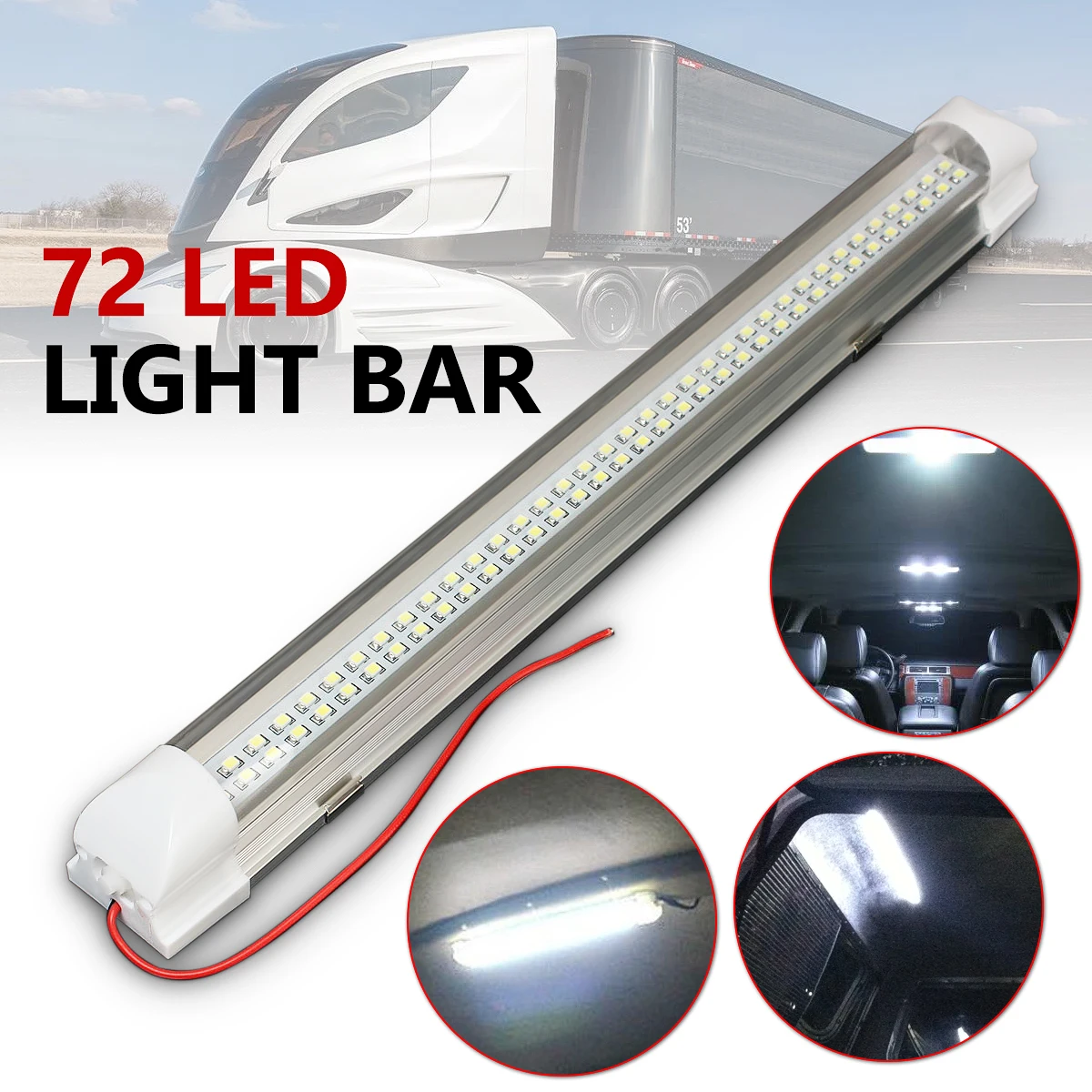 12V 72 LED Interior Light Strip Lamp Bar On/Off Switch Car Caravan Lorry Boat 