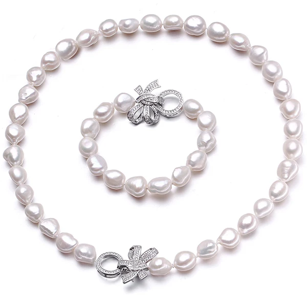 YouNoble барокко 925 серебро белый натуральный пресноводный жемчуг ювелирные наборы настоящий жемчуг ожерелье браслет Ювелирные наборы для женщин - Цвет камня: white pearl set