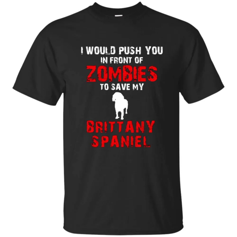 Funny Graphic Tees Men's Short Front Of Zombies Brittany Spaniel Dog Lover T-Shirt Crew Neck Printed Tee | Мужская одежда