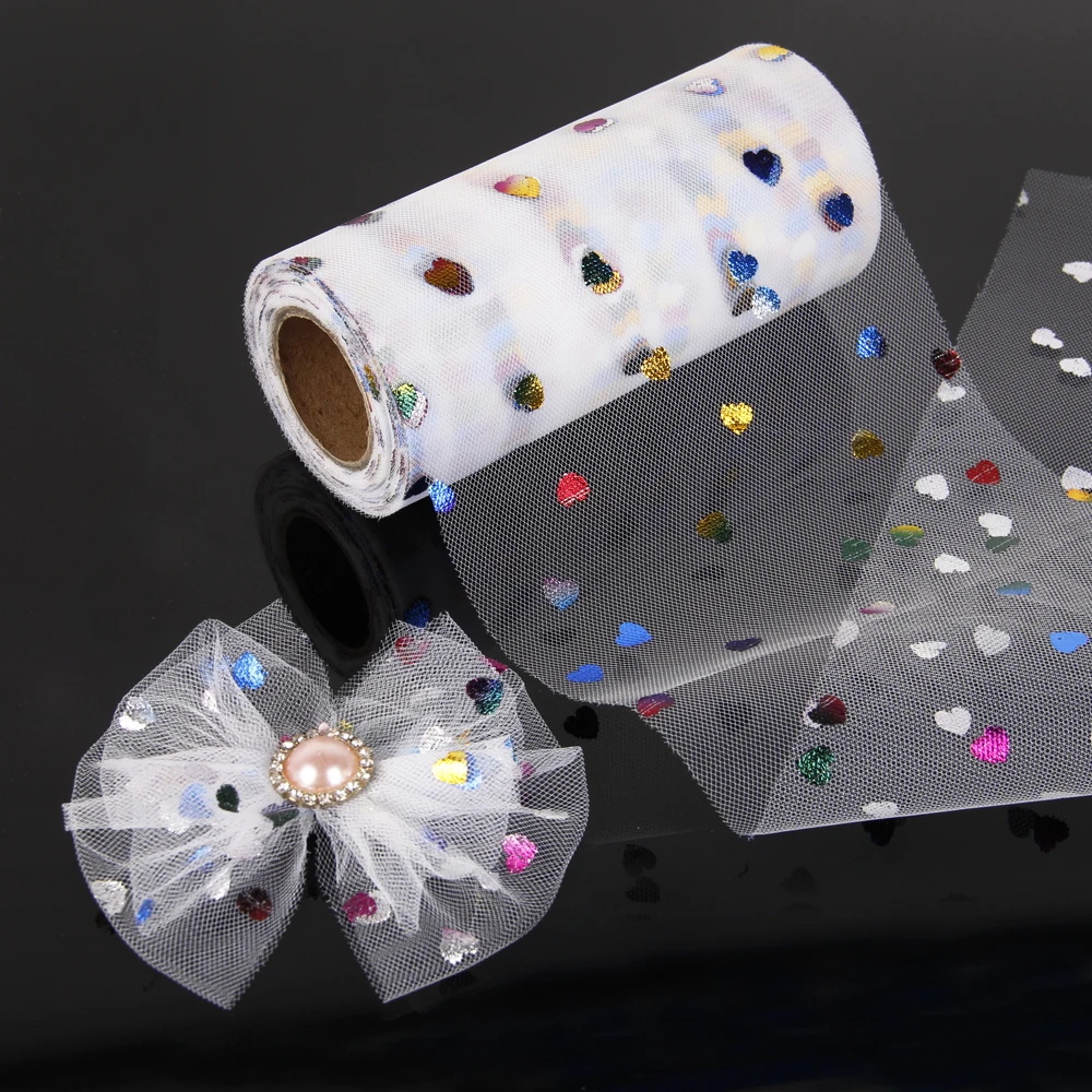 

David accessories 2''or 6" 25 yards sequin heart mesh Tulle Fabric Wedding Decoration Sewing DIY Organza Tutu Skirt,25Yc2520