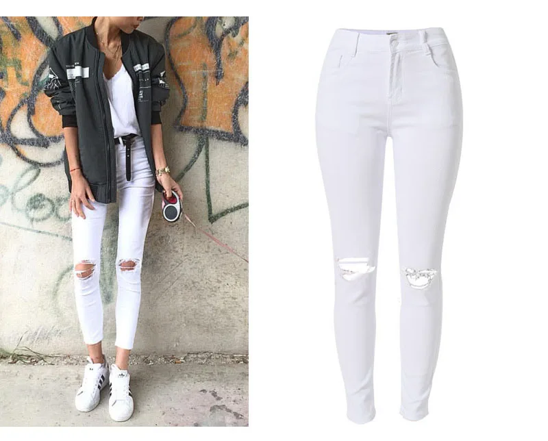 2017 Women Brand Clothing Skinny White Jeans New Street Style Popular Cotton Slim Pencil Pants High Waist Female Denim Pant Jean (5)