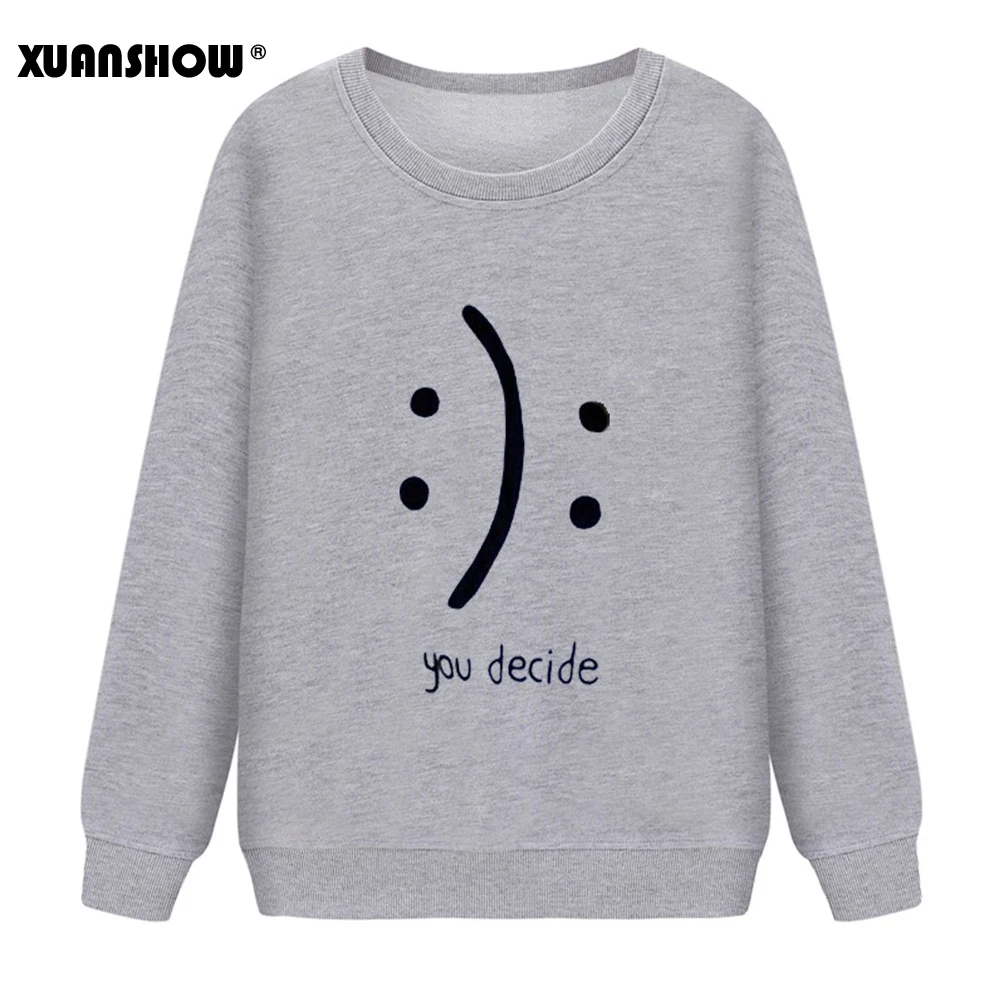  XUANSHOW New Arrival Oversized Unisex Autumn Winter Couple Fleece Sweatshirts Funny Image Printed W