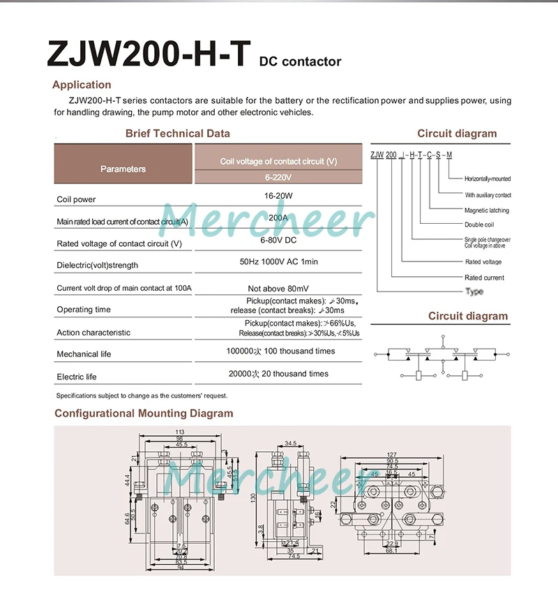 ZJW200HT SW182 2NO+ 2NC 12 V 24 V 36 V 48 V 60 V 72 V 200A DC контактор для обработки Чертежного двигателя вилочный погрузчик электромобиль Автомобильный Автомобиль