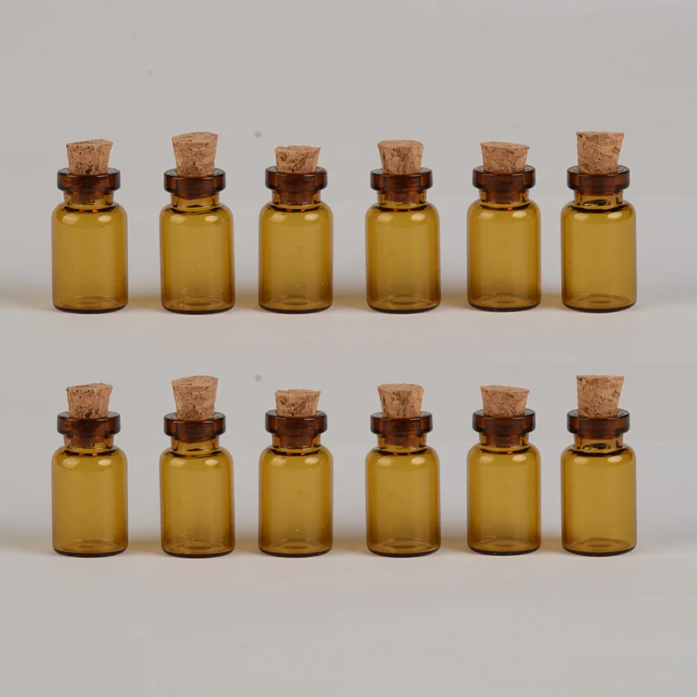 Brown Glass Bottles With Corks DIY 1 ml Empty Decorative Cute Glass Vials Mini Jars