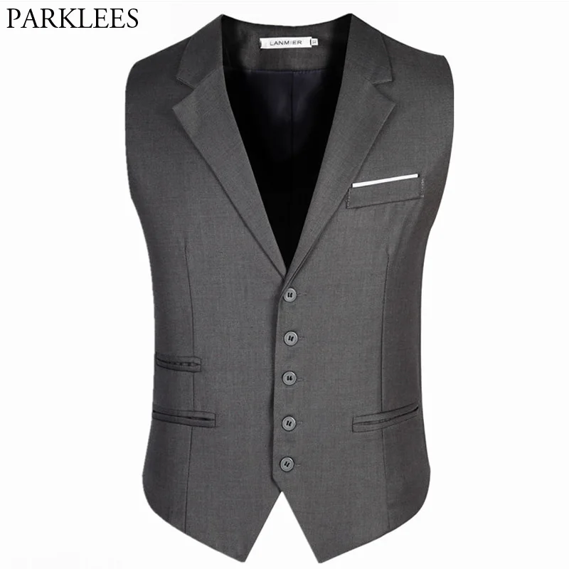 

Men Single Breasted Suit Vest 2018 New Fashion Business Sleeveless Waistcoat Mens Slim Fit Suit Vests Colete Social Masculino
