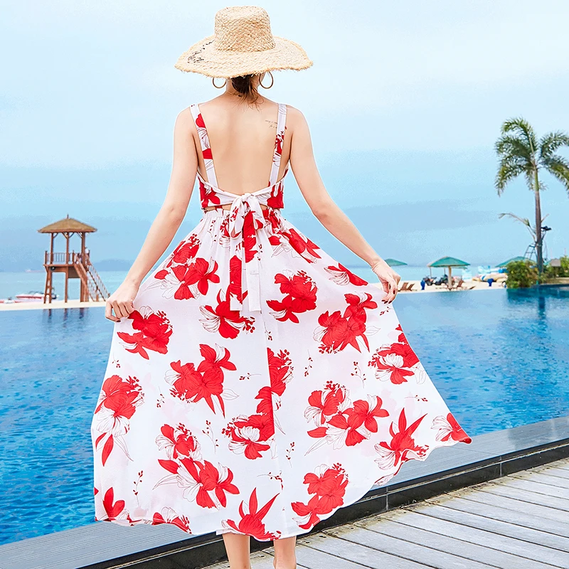 المرأة طباعة عارية الذراعين فستان الشمس الاستوائية مثير ماكسي خمر عطلة الصيف الأزهار الشاطئ اللباس Boho أنيقة الكورية المدرج Vestidos المرأة طباعة عارية الذراعين فستان الشمس الاستوائية مثير ماكسي خمر عطلة الصيف الأزهار الشاطئ اللباس Boho أنيقة الكورية المدرج Vestidos