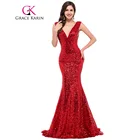 Save 14.71 on Grace Karin Mermaid Evening Dress 2017 Deep V Celebrity Vestidos Formal Golden Red Black Blue Sequins Special Occasion Dresses