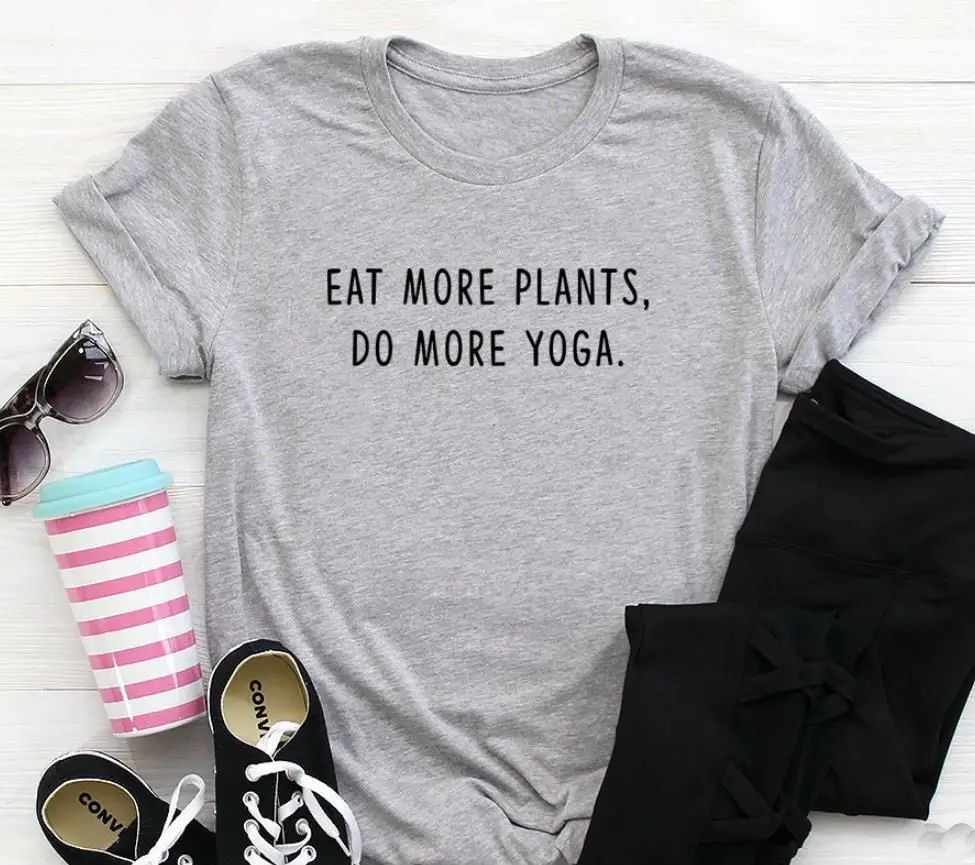 Женская футболка с принтом Eat More растения do more yoga хлопковая Повседневная забавная