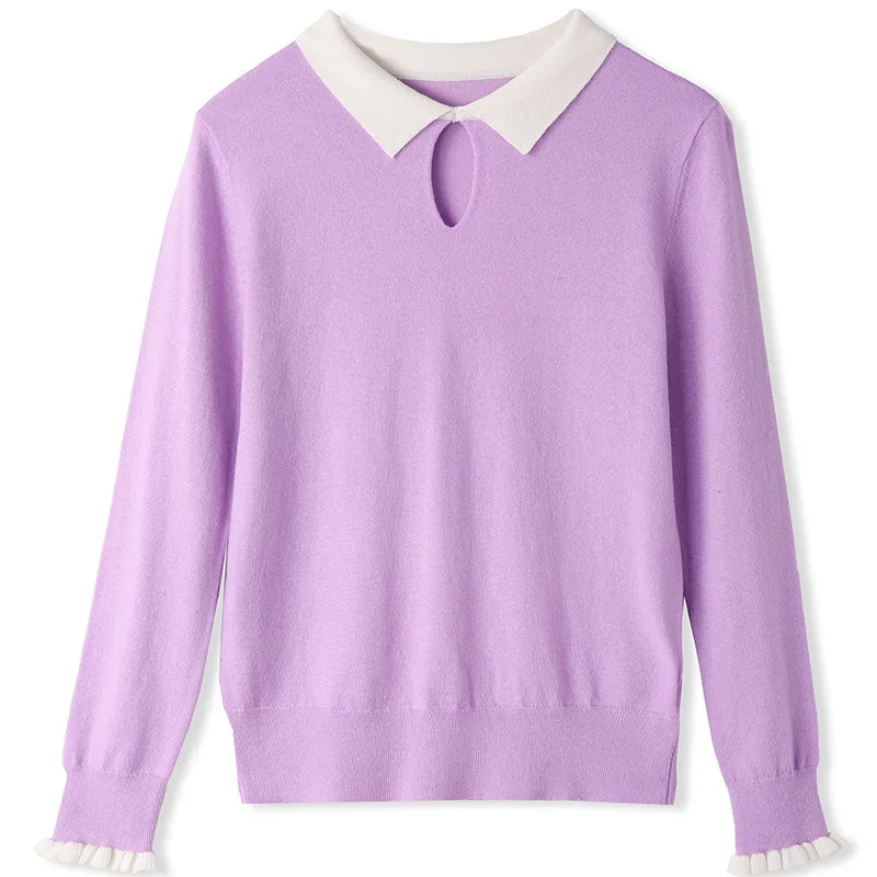 2018 Fall New Fashion Bottoming Shirt Lotus Leaf Sleeve Shirt Collar Sweater Collar Cashmere Sweater vestidos