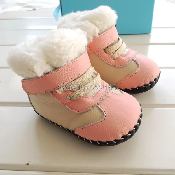 OMN брендовые зимние Утепленные мехом из натуральной кожи для маленьких девочек розовые синие младенческие сапоги для снега детская обувь для мальчиков первые ходунки