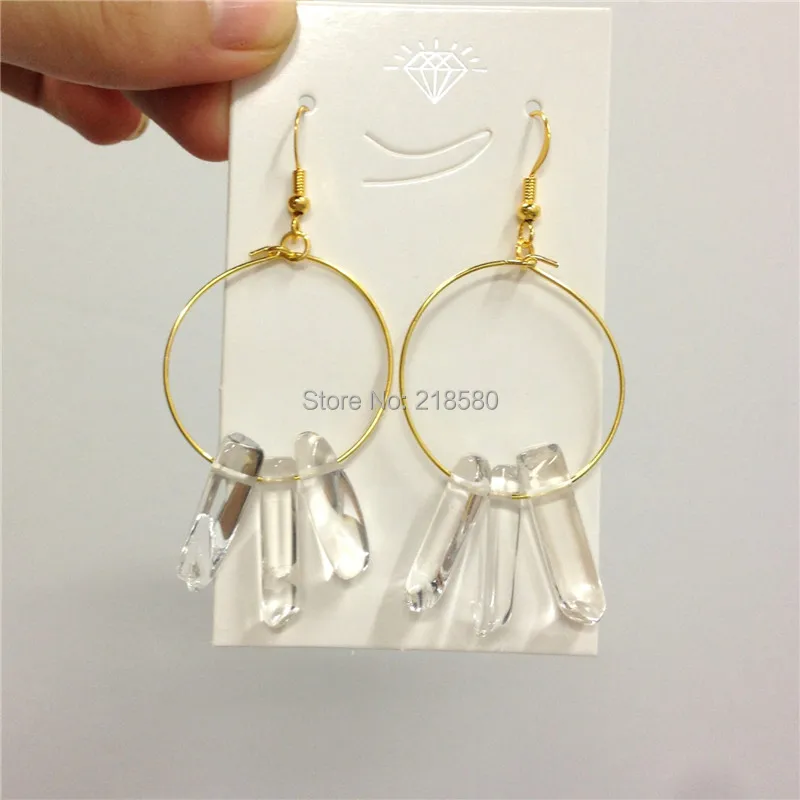 

SER-021 Boho Style Jewelry Polished Healing Crystal Quartz Point Hoop Earrings Silver or gold