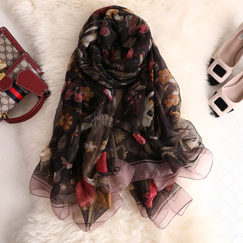 

LaMaxPa Luxury Brand 2019 New Fashion Summer Silk Scarf For Women/Ladies Print Long Wrap and Shawls Beach Hijab Female Foulard