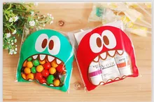 25PCS/Lot Mini Big Mouth Gifts Bags Candy Chocolate Bean Packaging Bag Self-adhesive Biscuit Cookies Plastics Bags Xmas Package