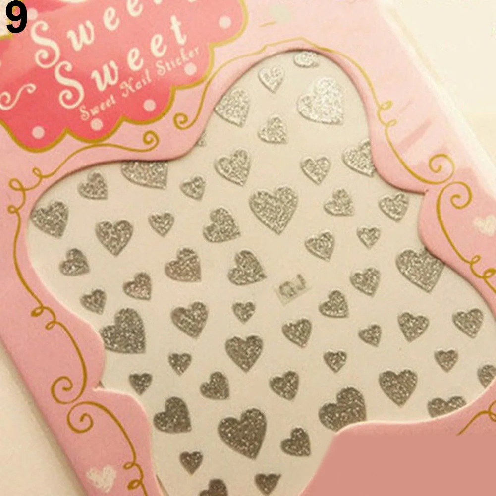 1 Sheet Love Heart Design Nail Art Stickers Water Transfer Decal Slider Watermark Nail Wraps Decal Manicure Nail Tips Decoration - Цвет: Серебристый