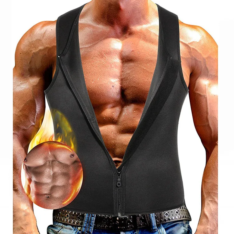 

2019 New Fashion Neoprene Sleeveless Shirts Tank Top Men Fitness Shirt Man Singlet Bodybuilding Workout Exercise Gym Zipper Vest