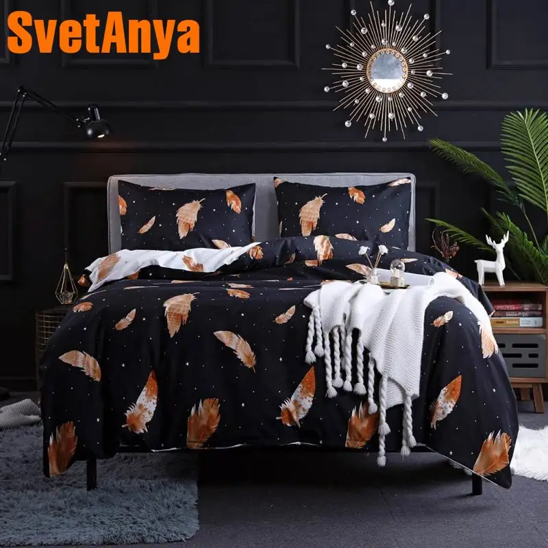 

Svetanya US size Duvet Cover and Pillowcase Microfiber cheap Bedlinen Feather printed Bedding Set Twin Queen King Double Full