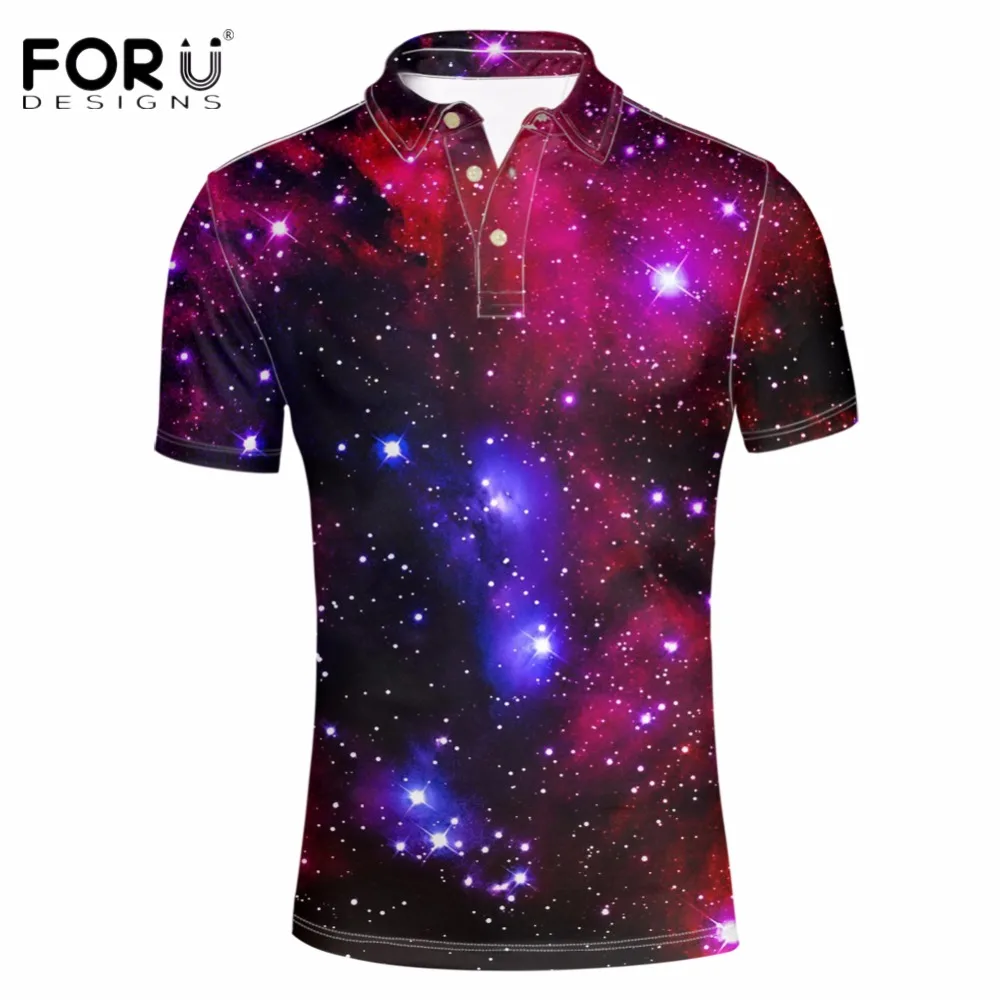 FORUDESIGNS 3D Superstar Galaxy Space Printing Polo Shirt for Men