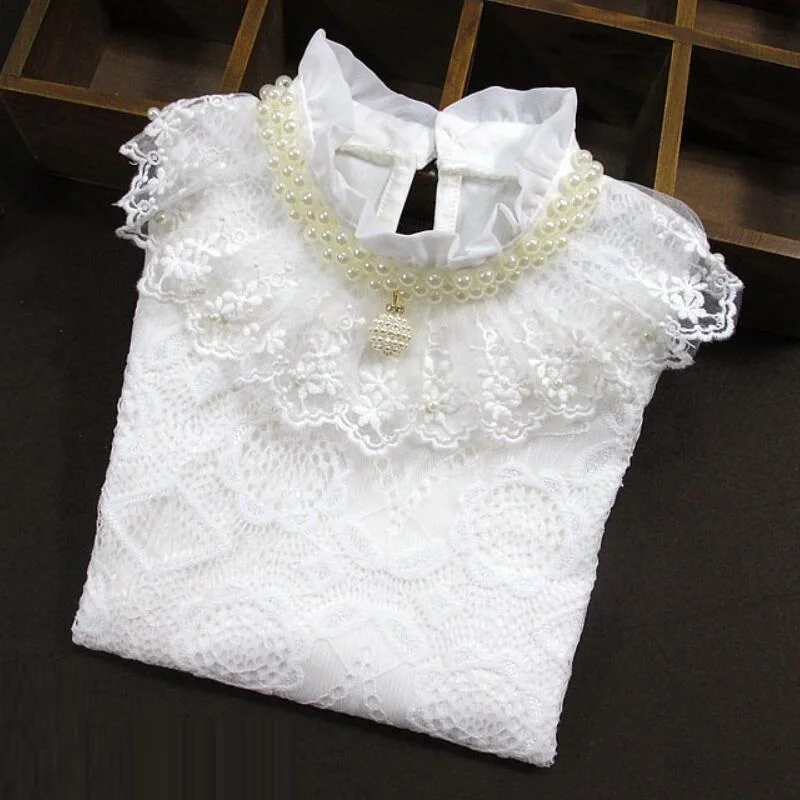 Autumn Winter Girls Blouse Shirts Baby Teenager School Girl Tops Cotton Lace Long Sleeve Kids Shirt Children Clothes JW4038