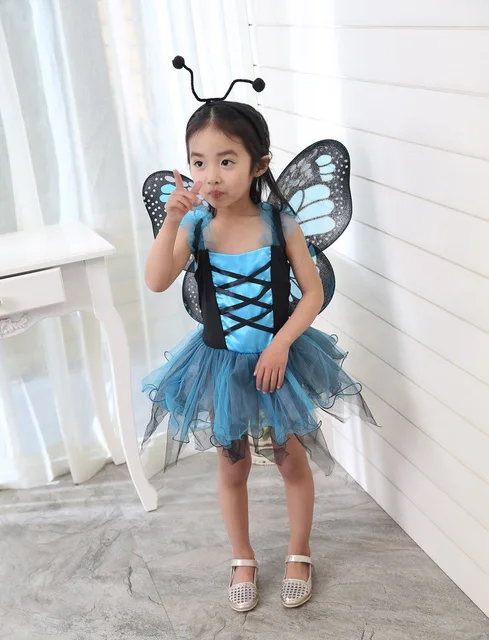 Girl Blue Butterfly Fairy Costume Children S Day Kids Performance Dress Girls Costumes Aliexpress