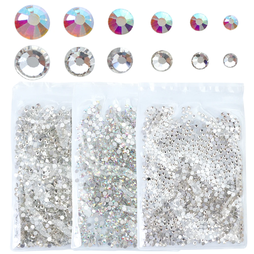 

1440pcs Glitter AB White Crystal SS3-SS12 Flatback Nail Rhinestones Strass Gem Non Hotfix Nail Art Decoration Set SA096