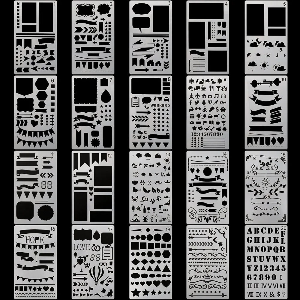 Painting Journal Stencil Set 12/20/30pcs Plastic Planner DIY Drawing Template for Diary Notebook Scrapbook Craft Cutting Dies | Дом и сад