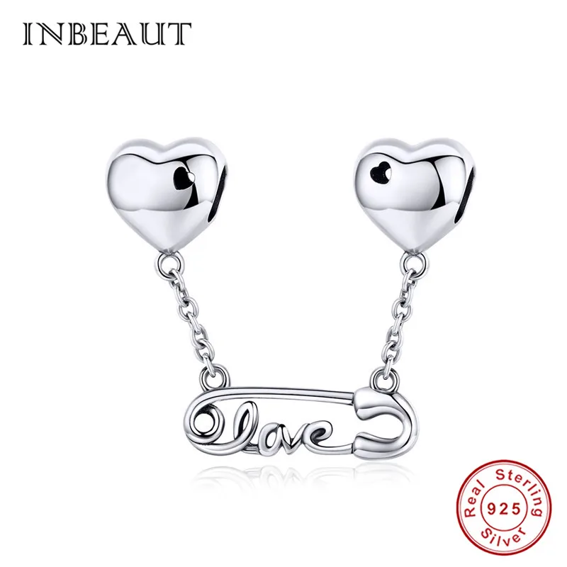 INBEAUT 100% Настоящее серебро 925 пробы любовь буквы резные сердца бусины безопасность