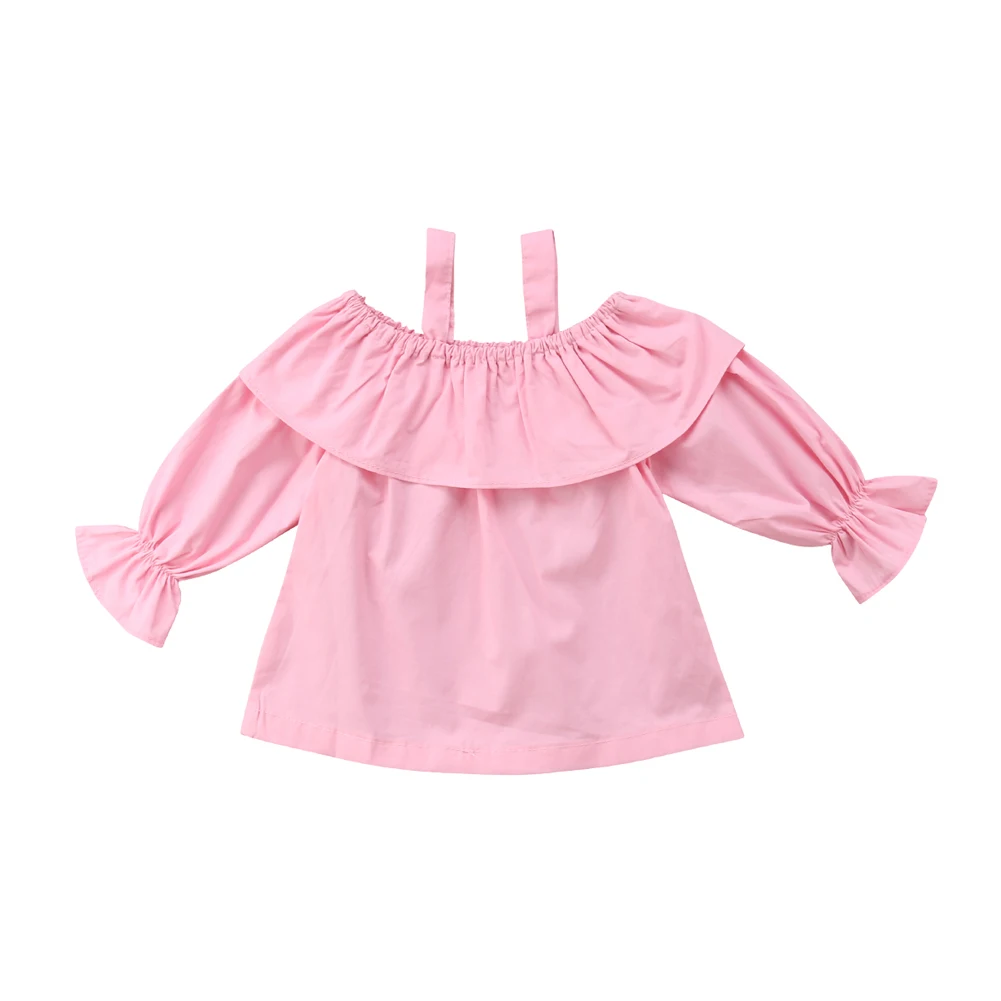 

Baby Girls Kids Off Shoulder Strap Chiffon Tops Clothes Infant Newborn Long Sleeve Shirt Blouse