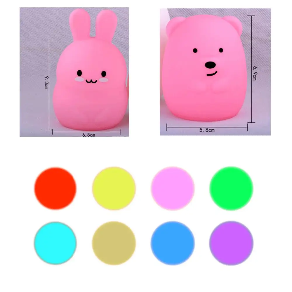 Мини 7 цветов Медведь Кролик светодиодный USB животное ночной Светильник силиконовый мягкий мультяшный Детский Светильник светодиодный ночник